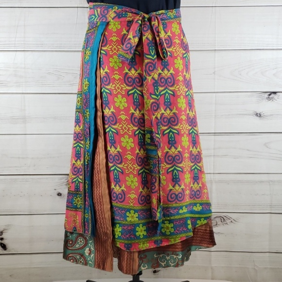 Darn Good Yarn Dresses & Skirts - Darn Good Yarn Sari Silk Wrap Skirt Ankle XL